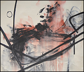 abstract painting with sumi ink and russet color
