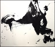A 40 inch paper painting, black and white with bold, abstract calligraphy brush marks.