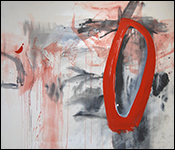 large red circle on canvas painting