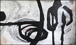 a large scale black and white gestural painting