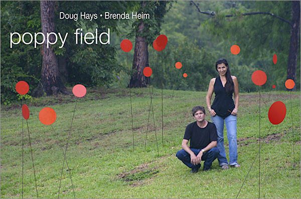 metal poppy flowers in a field for a public art installation in Florida