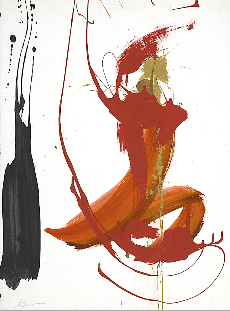 an abstract calligraphy painting that looks like a woman kneeling as she is being knighted